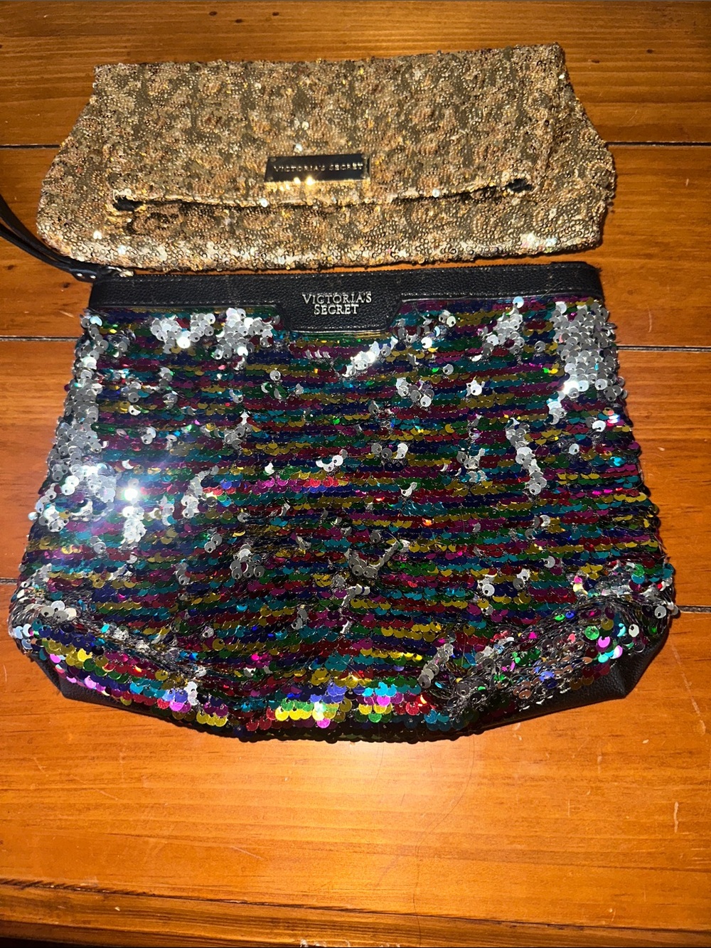 Victoria's Secret Gold Sequin Clutch & Multicolor Sequin Pouch